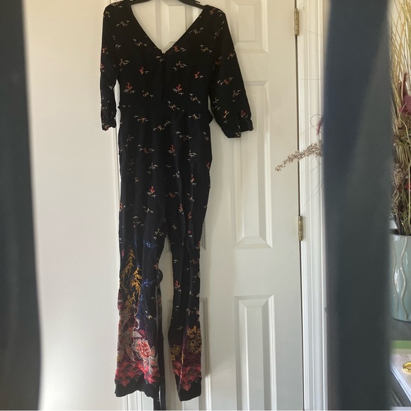 Anthropologie Feather Bone Nara Dark Floral Jumpsuit Sz 4 - Picture 10 of 13